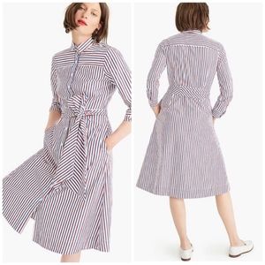 NEW J. Crew Red White Blue Striped Tie Waist Cotton Dress Size 2 Orig $118